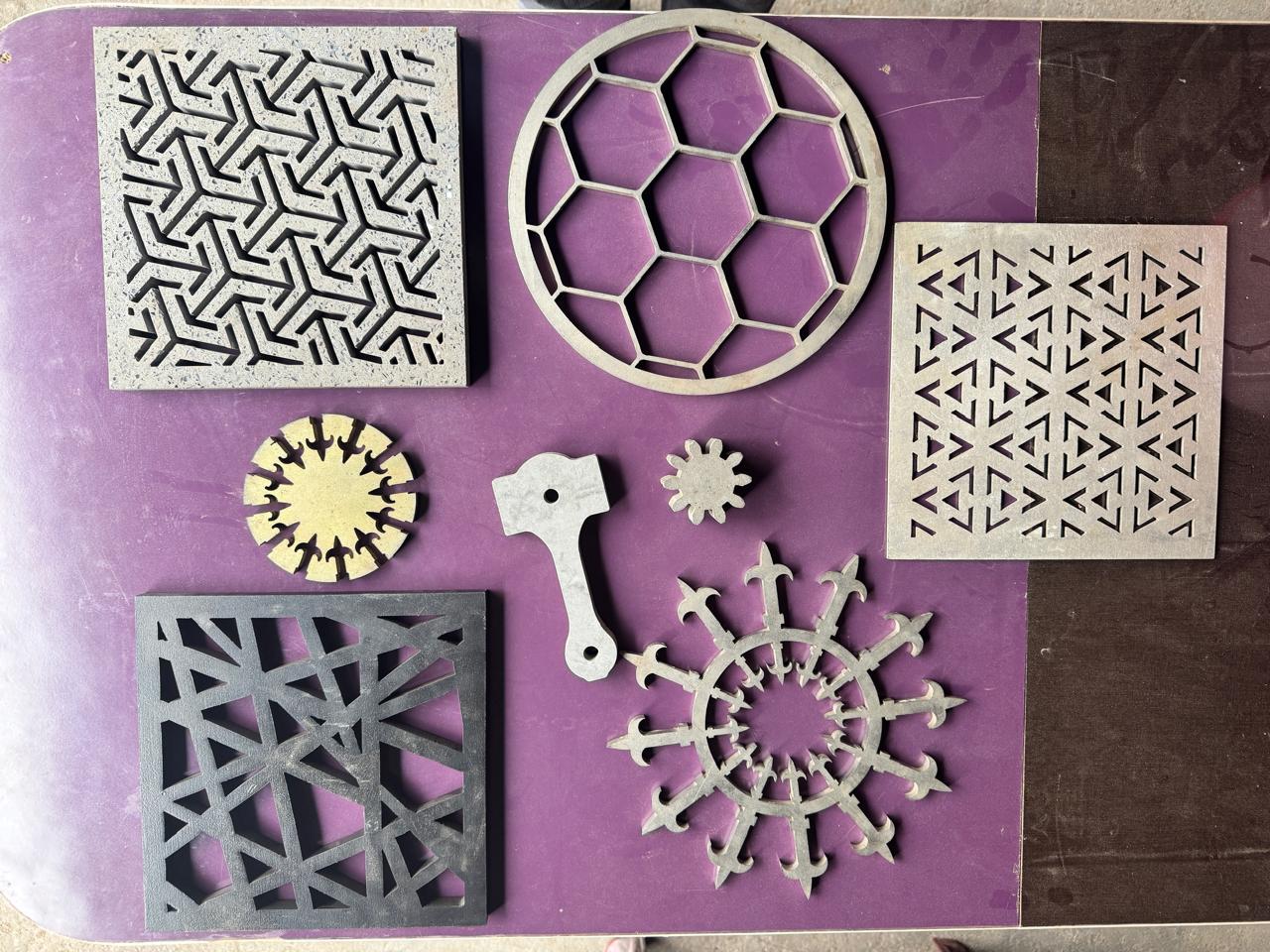 Finished water jet cut metal pattern samples